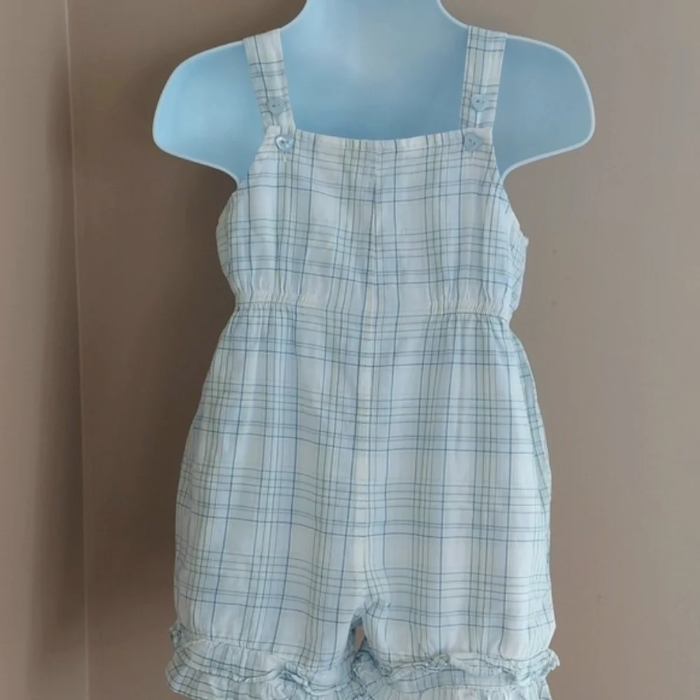 First Impressions Bubble Romper with matching hat - white & blue - sz 12mos